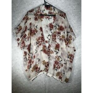 MASON + MACKENZIE Floral Sheer Open Blouse Coverup Womens SZ S Embroidered Trim